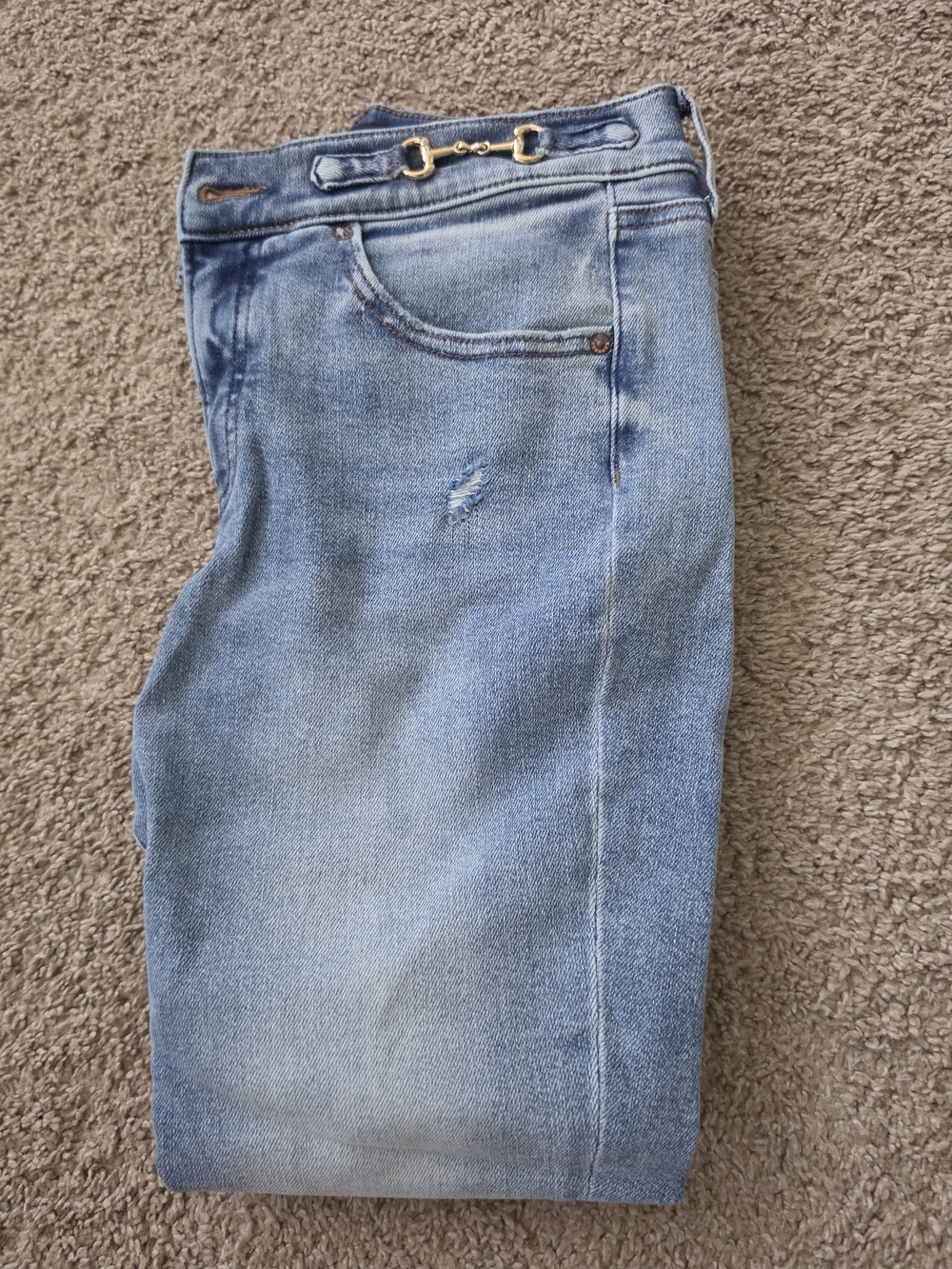 Express Light Blue Women's Skinny Jeans with Gold Accent